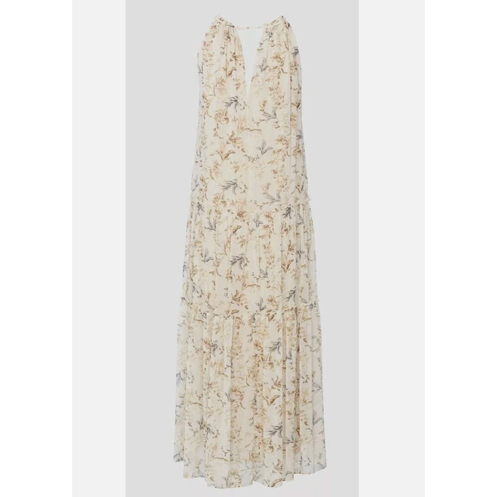 Drew Anthropologie Naomi Floral Maxi Dress XS Beige Tiered Boho Prairie NWT